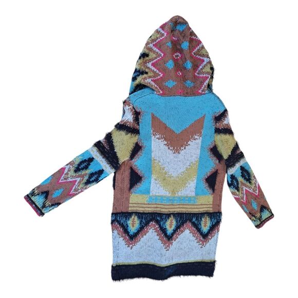 Southwestern Tribal Eyelash Sweater Hooded Cardigan Long Line MaxSport weighty L - Picture 9 of 16
